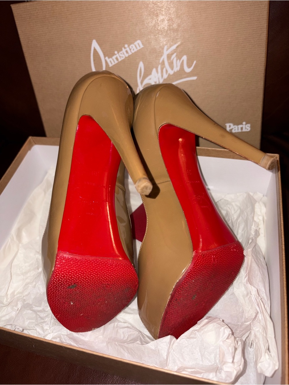 Christian Louboutin Nude Patent Peep-Toe Pumps - Picture 5 of 6